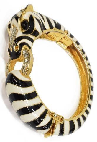 Appraisal: Vintage estate Ciner gold-tone hinged bracelet c s zebra motif