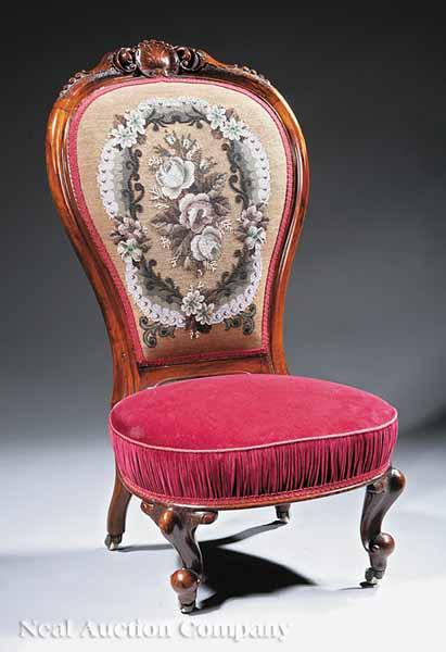 Appraisal: A Victorian Mahogany Slipper Chair mid- th c shaped back