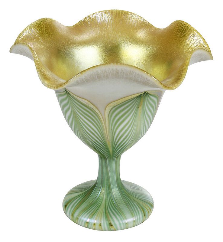 Appraisal: Quezal Iridescent Art Glass Compote American early th century opalescent