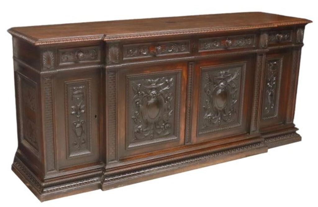 Appraisal: Italian Renaissance Revival carved walnut sideboard late th c breakfront