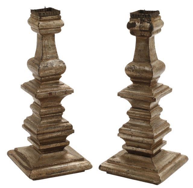 Appraisal: pair Italian Baroque style carved wood and silver gilt candle