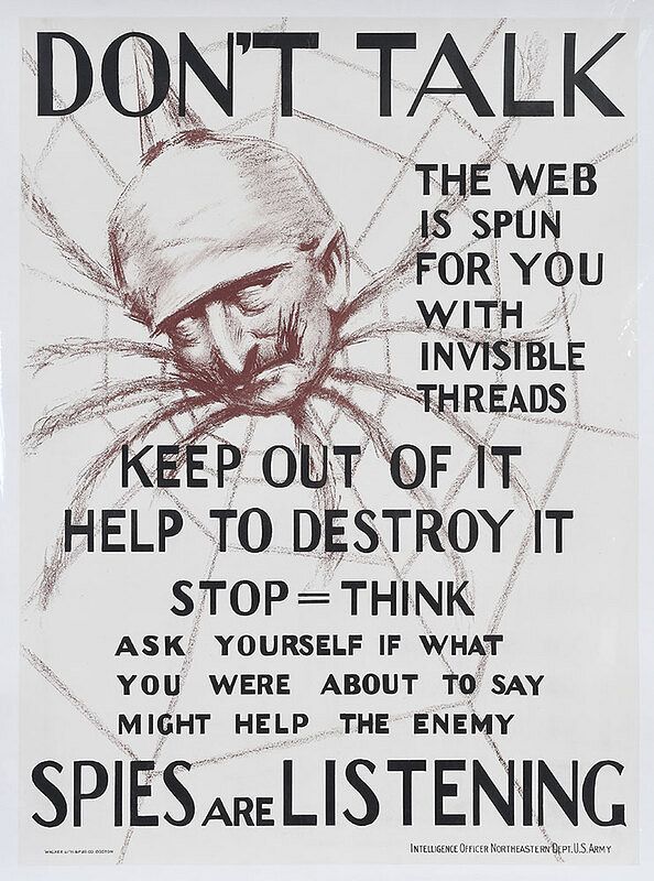 Appraisal: United States WWI Intelligence Poster Don't Talk The Web is