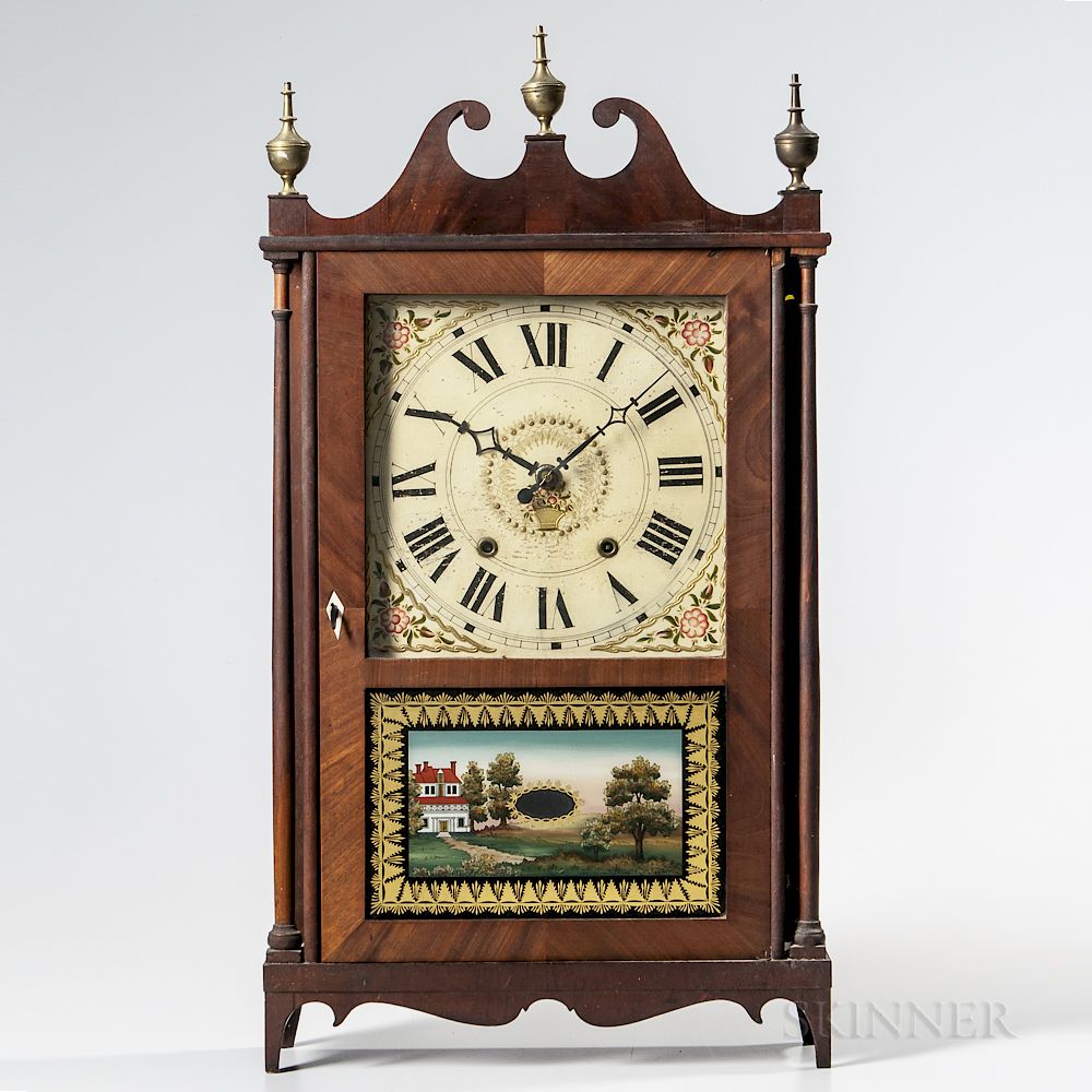 Appraisal: Lucius Bradley Mahogany Pillar and Scroll Clock Lucius Bradley Mahogany