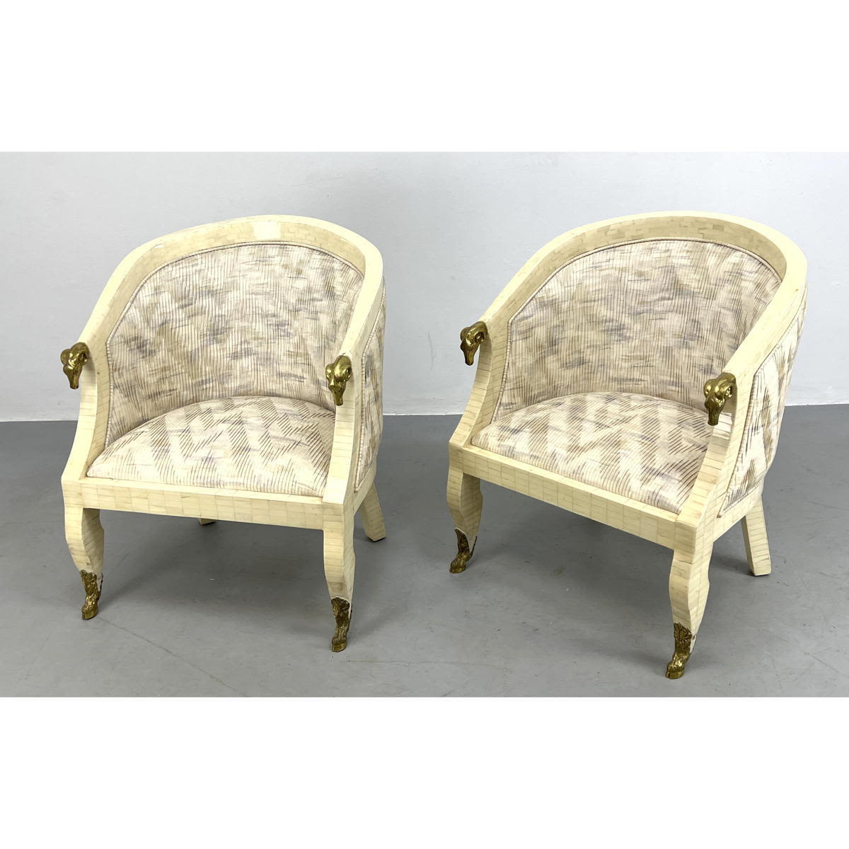 Appraisal: Pr ENRIQUE GARCEL Tesserae Lounge Chairs Brass Ram Heads and