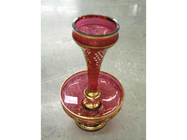 Appraisal: Cranberry Art Glass Epergne gold trim single lily