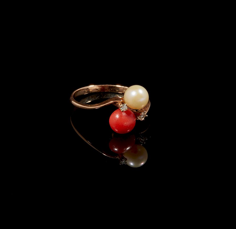 Appraisal: Coral Pearl k Gold Ring Coral and pearl k gold