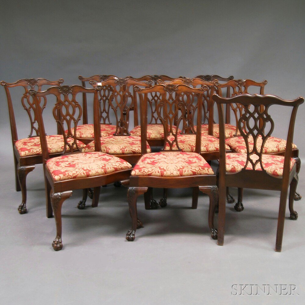 Appraisal: Set of Ten Chippendale-style Carved Mahogany Dining Chairs th century