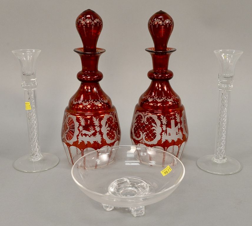 Appraisal: Five piece glass group to include a pair of unsigned