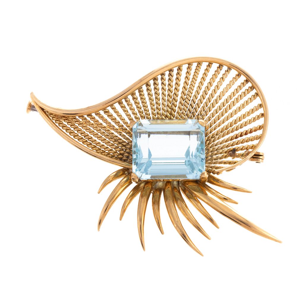 Appraisal: A Vintage European K Aquamarine Flair Pin K yellow gold