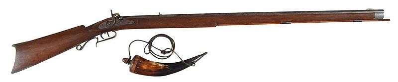 Appraisal: Percussion Rifle with Powder Horn octagonal - in barrel walnut