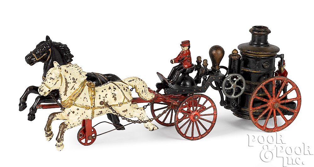 Appraisal: Ives cast iron horse drawn fire pumper Ives over-sized cast