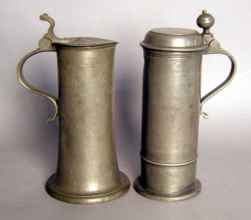 Appraisal: Two Continental pewter flagons th th c h and h