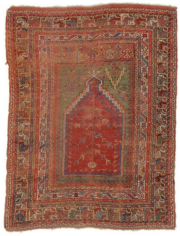 Appraisal: Turkish Mihrab Rug circa red field with tree of life