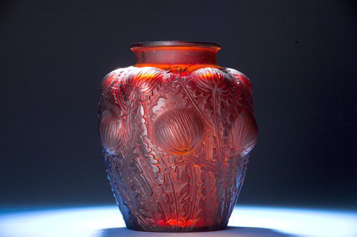 Appraisal: R LALIQUE Vase Domremy deep amber ca M p No