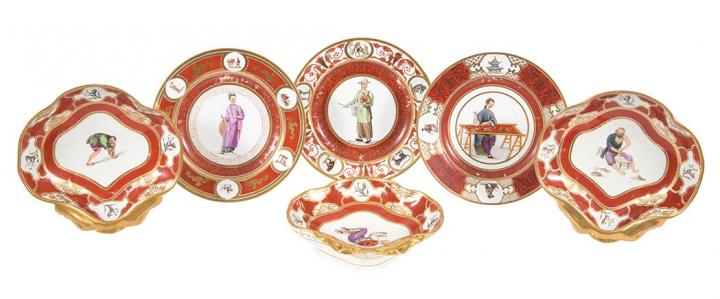 Appraisal: Assembled Coalport Porcelain Dessert ServiceCirca Comprising three shell dishes and