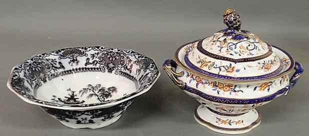 Appraisal: Colorful Gaudy ironstone tureen h and an ironstone washbowl dia