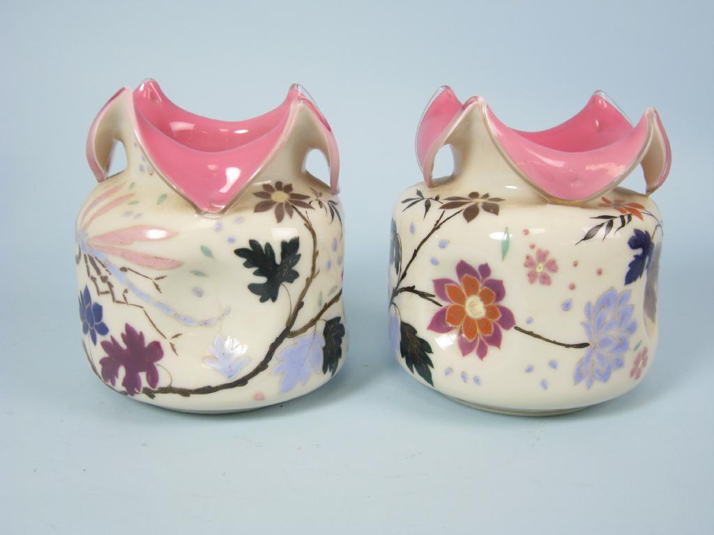 Appraisal: Pair of th Century opaque milk glass Vases of square