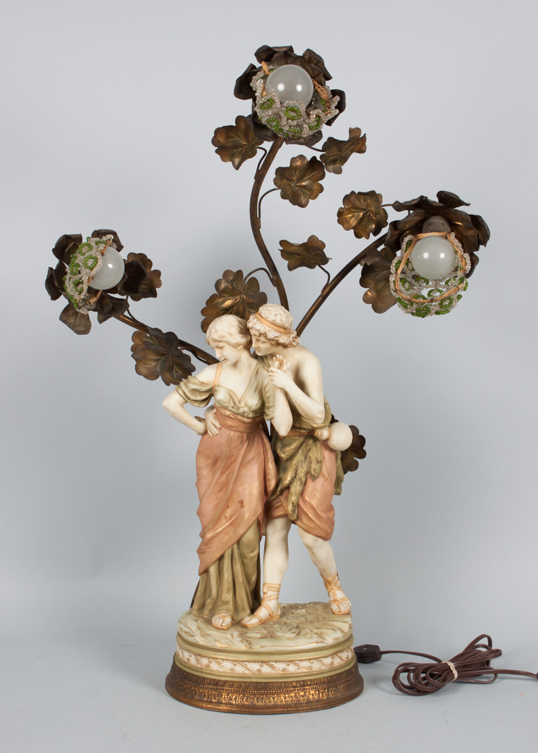 Appraisal: Porcelain figural lamp figural group of peasant lovers probably Royal