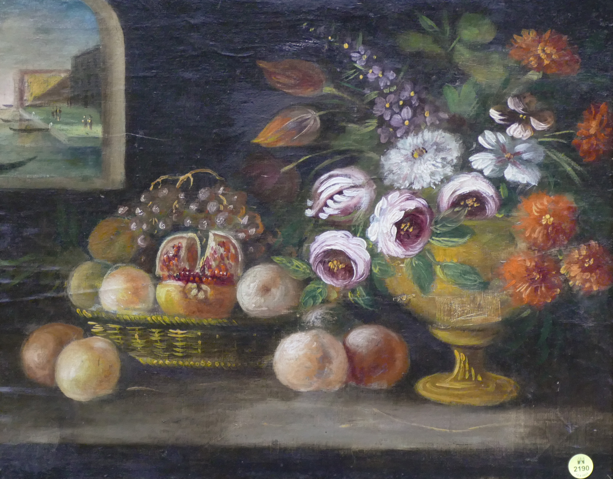 Appraisal: Antique Floral Fruit Still Life Oil on Canvas Framed- x