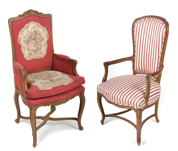 Appraisal: A pair of Louis XV style fauteuils and a Louis