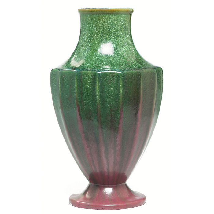 Appraisal: Fulper vase ribbed and shouldered form covered in a pink