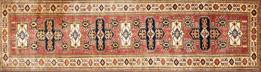 Appraisal: Contemporary Hand Woven Kazak Carpet Runner Contemporary Hand Woven Kazak