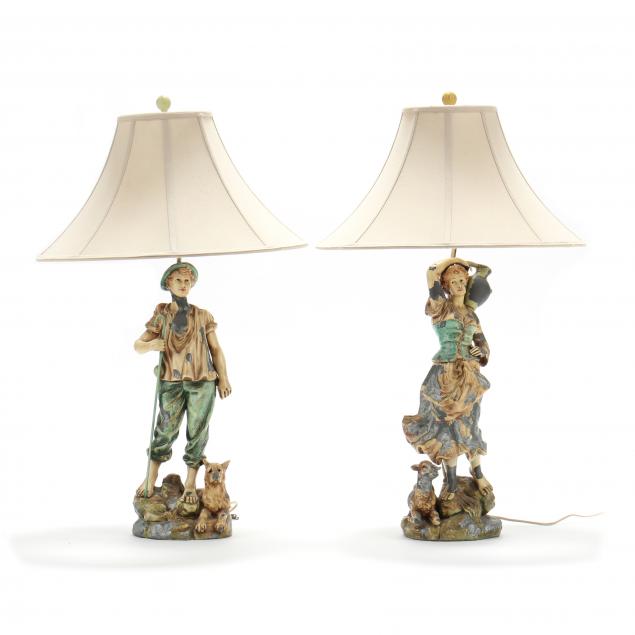 Appraisal: VINTAGE PAIR OF FRENCH PAINTED SPELTER TABLE LAMPS Mid th