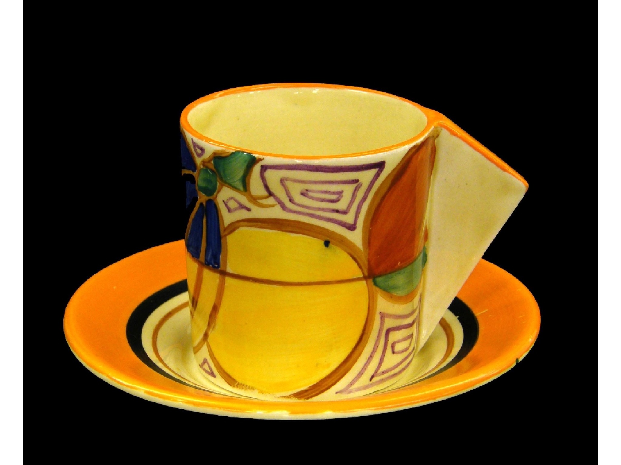 Appraisal: Clarice Cliff 'Melon' Fantasque conical coffee can and saucer the