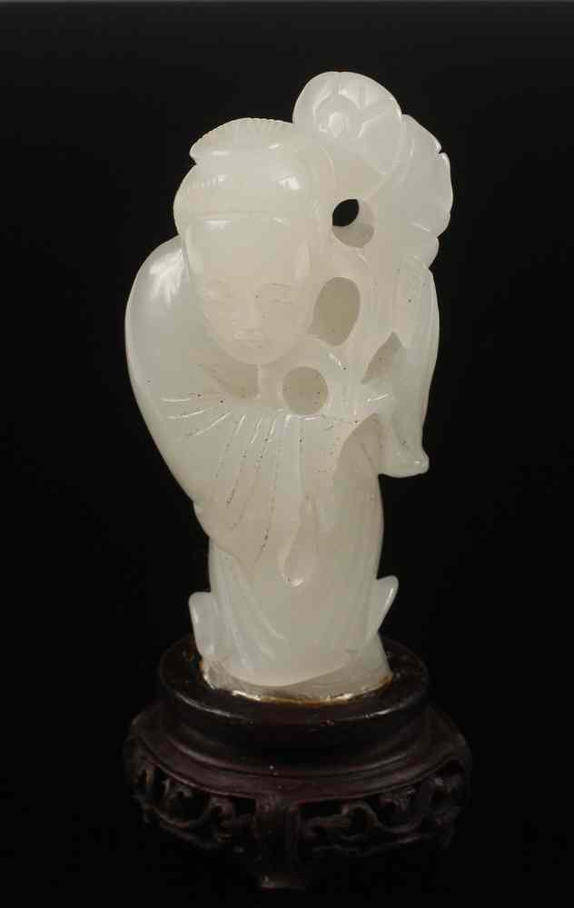 Appraisal: CHINESE JADE FIGURE - Chinese White Jade Figure of Old