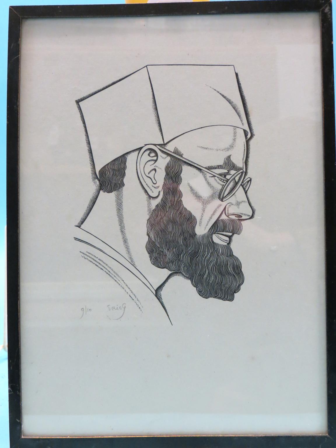 Appraisal: Eric Gill - monochrome-printed self-portrait signed in pencil by the