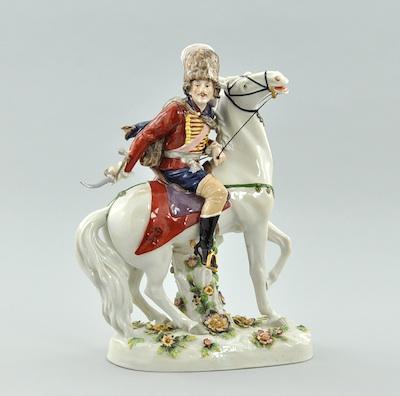 Appraisal: A Porcelain Horse-Mounted Hussar by Volkstedt ca 's With vivid