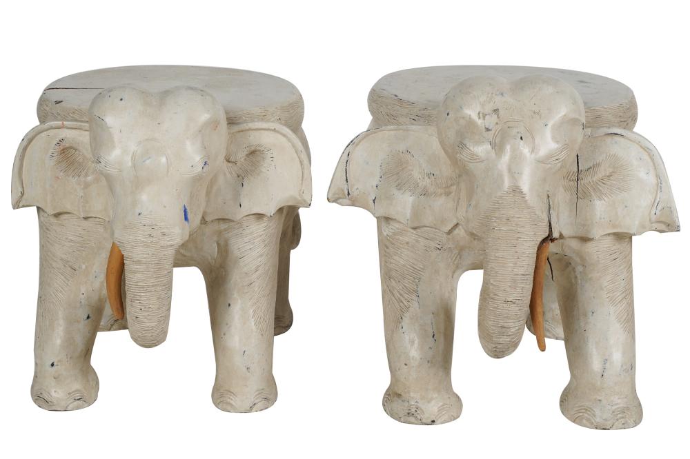 Appraisal: PAIR OF PAINTED WOOD ELEPHANT STOOLSCondition each missing one tusk