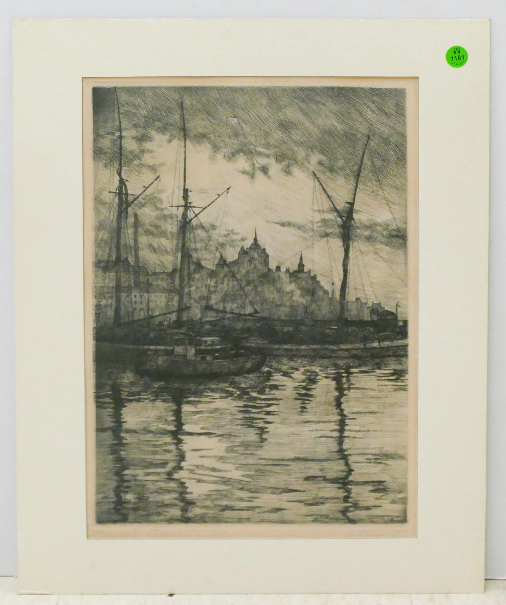 Appraisal: Artur Bengtsson ''Hamnmotiv Stockholm'' Etching Matted ''x ''