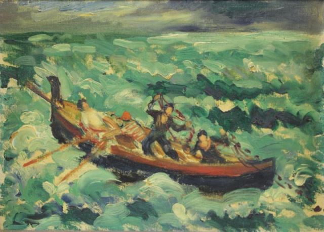 Appraisal: PIERCE Waldo Oil on Artist's Board Fishermen atSea Signed in