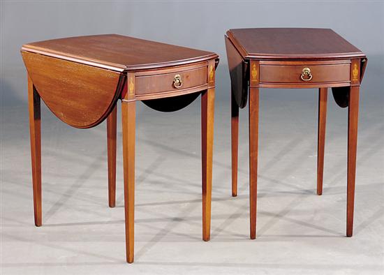 Appraisal: Pair Hepplewhite style inlaid mahogany Pembroke tables oval top over