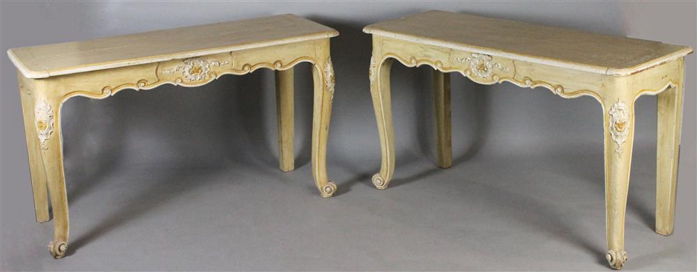 Appraisal: PAIR OF FRENCH PROVINCIAL PAINTED SIDE TABLES the distressed painted