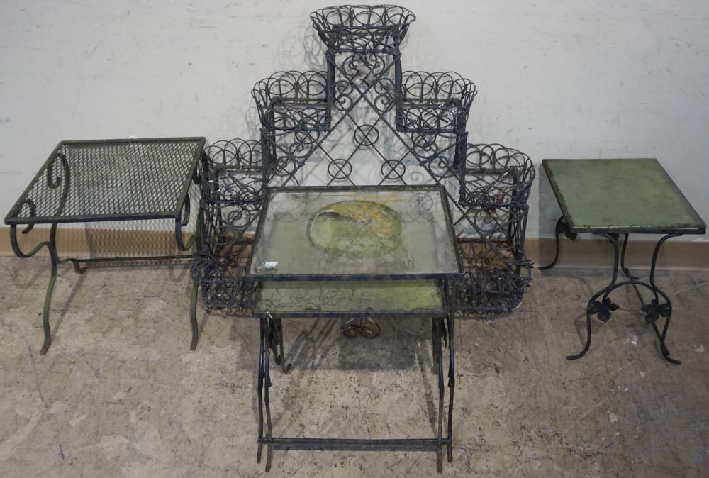 Appraisal: BLACK PAINTED WROUGHT IRON TABLE GARNITURE NEST OF THREE TABLES