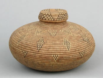 Appraisal: A Handmade Coiled Basket A beautifully crafted covered coiled basket