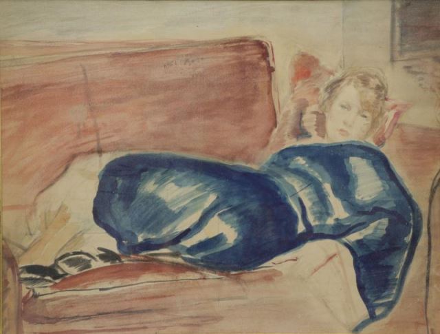 Appraisal: SIMKHOVITCH Simka Watercolor Reclining Woman Unsigned Simka Simkhovitch Russian American