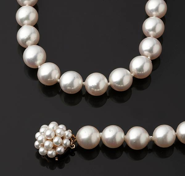 Appraisal: A collection of two single strand cultured pearl necklaces pearls