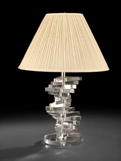 Appraisal: Striking French Lucite Spiral-Stepped Table Lamp on a circular Lucite