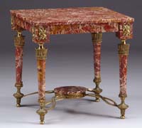 Appraisal: FRENCH MARBLE AND ORMOLU STAND The square marble top fitted