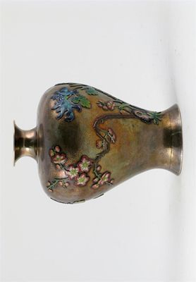 Appraisal: A Japanese silver and enamel vase the baluster-shaped body decorated