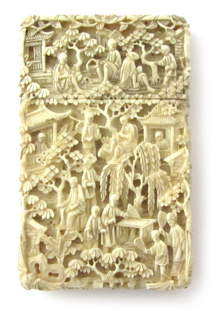 Appraisal: A Canton ivory card case late th century carved with