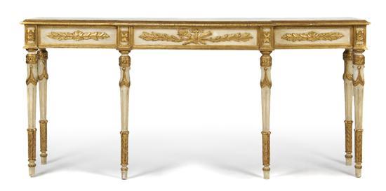 Appraisal: An Italian Painted and Parcel Gilt Console Table of breakfront