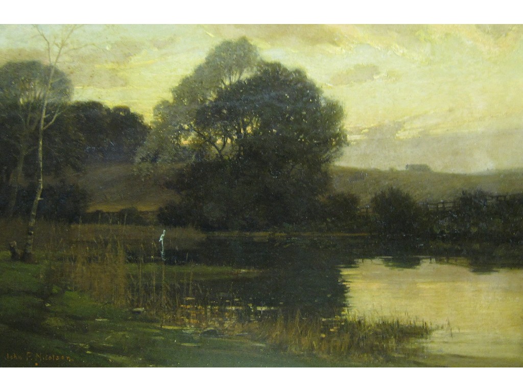 Appraisal: JOHN P NICOLSON fl - Oil on canvas 'Evening Solitude'