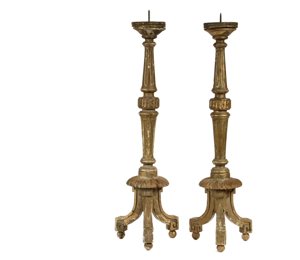 Appraisal: PAIR OF ITALIAN ALTAR CANDLESTICKS - Early th c Giltwood