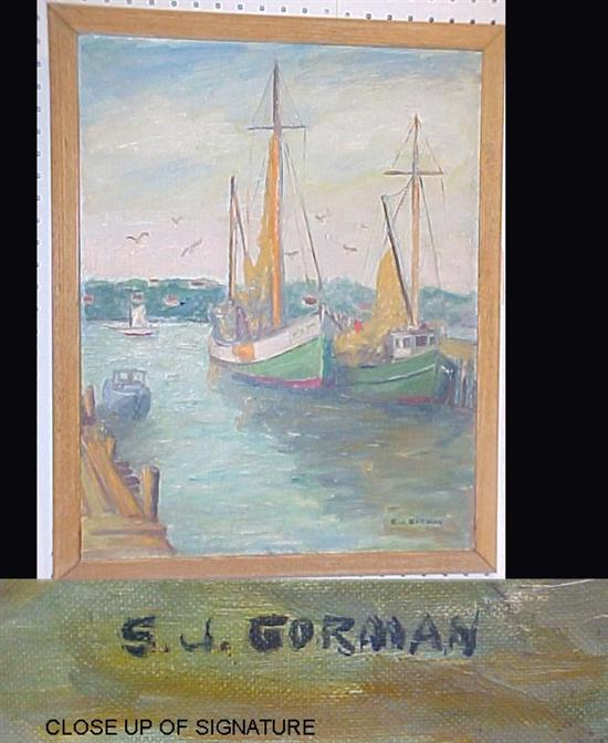 Appraisal: S J Gorman th C oil on canvas board boats