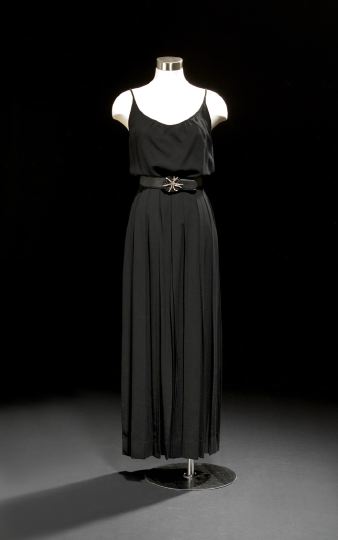 Appraisal: Galanos Evening Dress a black wool dress with camisole-style top