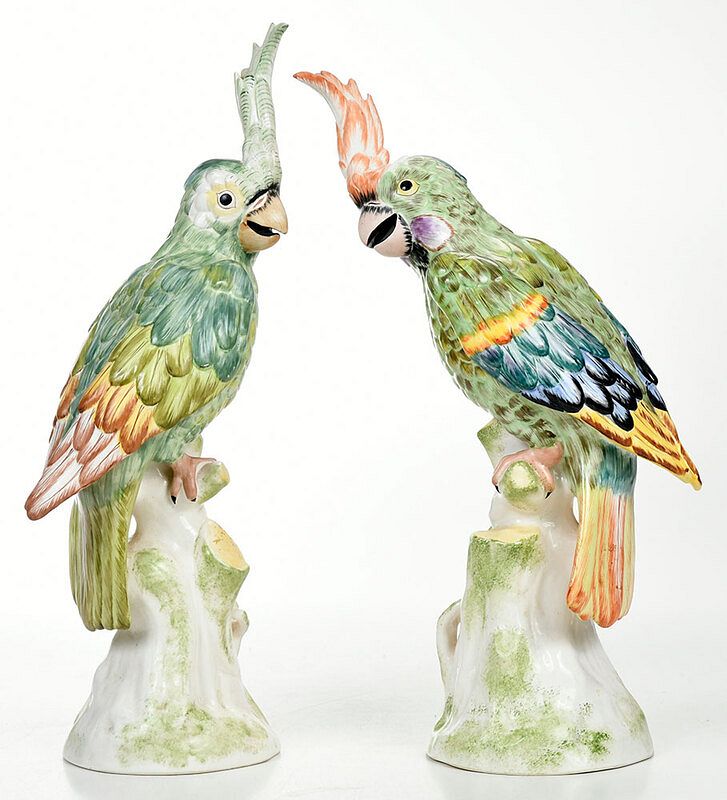 Appraisal: Pair of Italian Majolica Glazed Cockatiels th th century tin